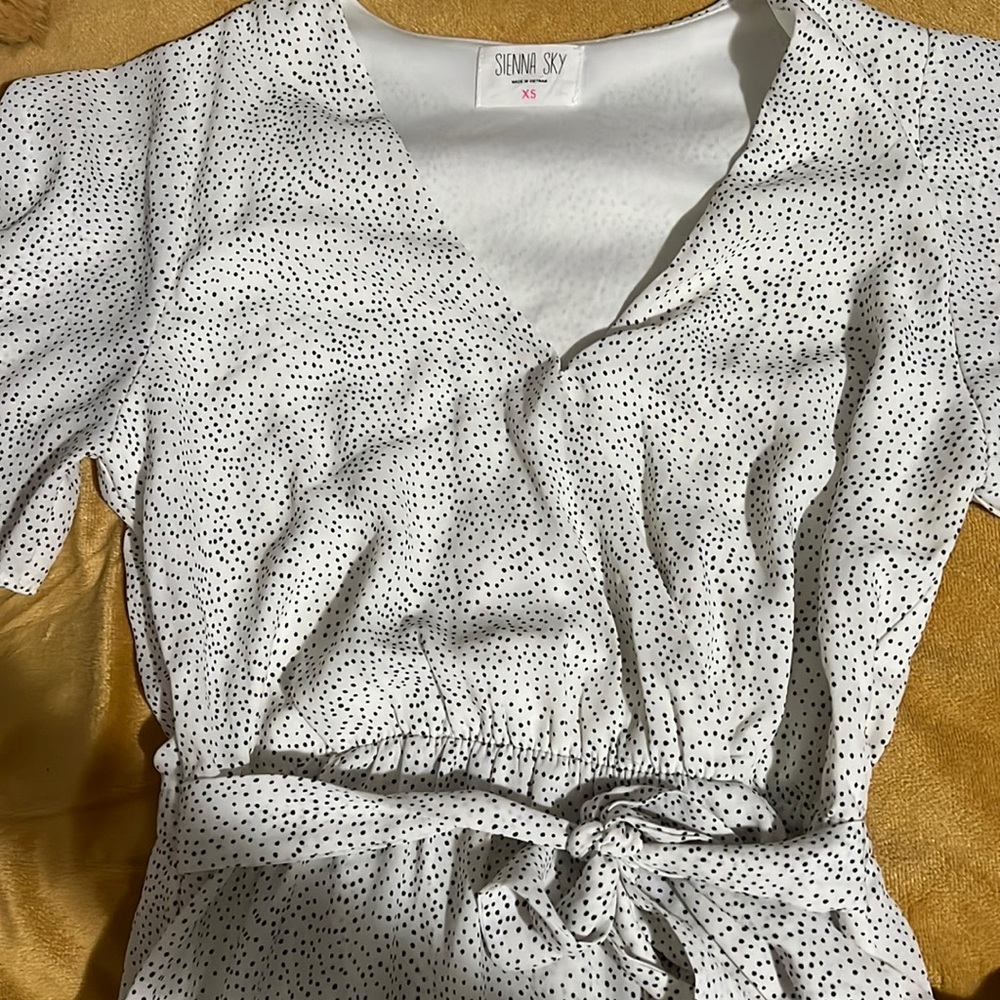 white and black midi wrap dress